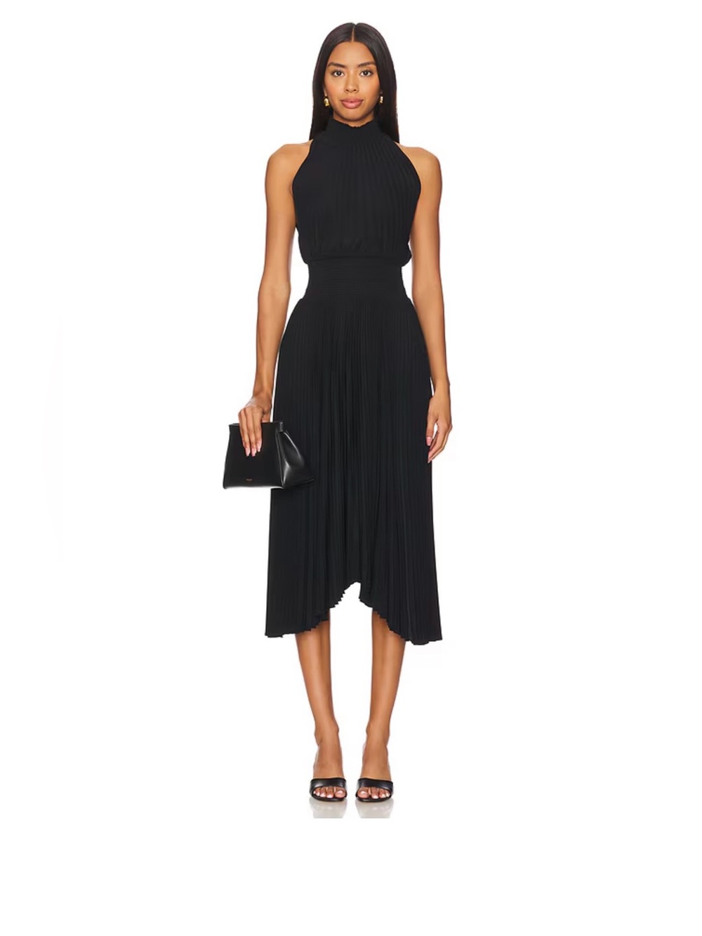 ALC Renzo Black Pleated Halter Midi Dress - Brand